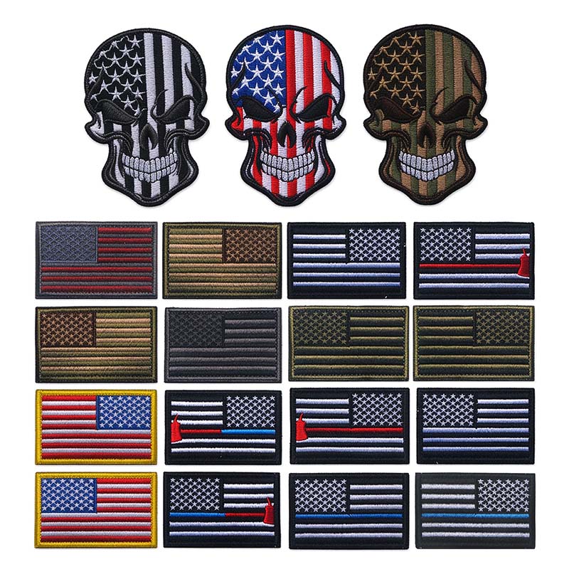Patch Morale Tactical Military Hook Loop - 2 Stück/Set, USA-Flagge, Totenkopf-Motiv, gesticktes taktisches