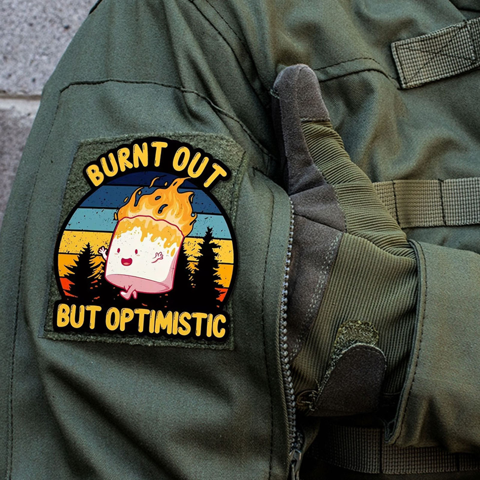 Patch Morale Tactical Military Hook Loop - Ausgebrannte, aber optimistische taktische Aufnäher, lustiger