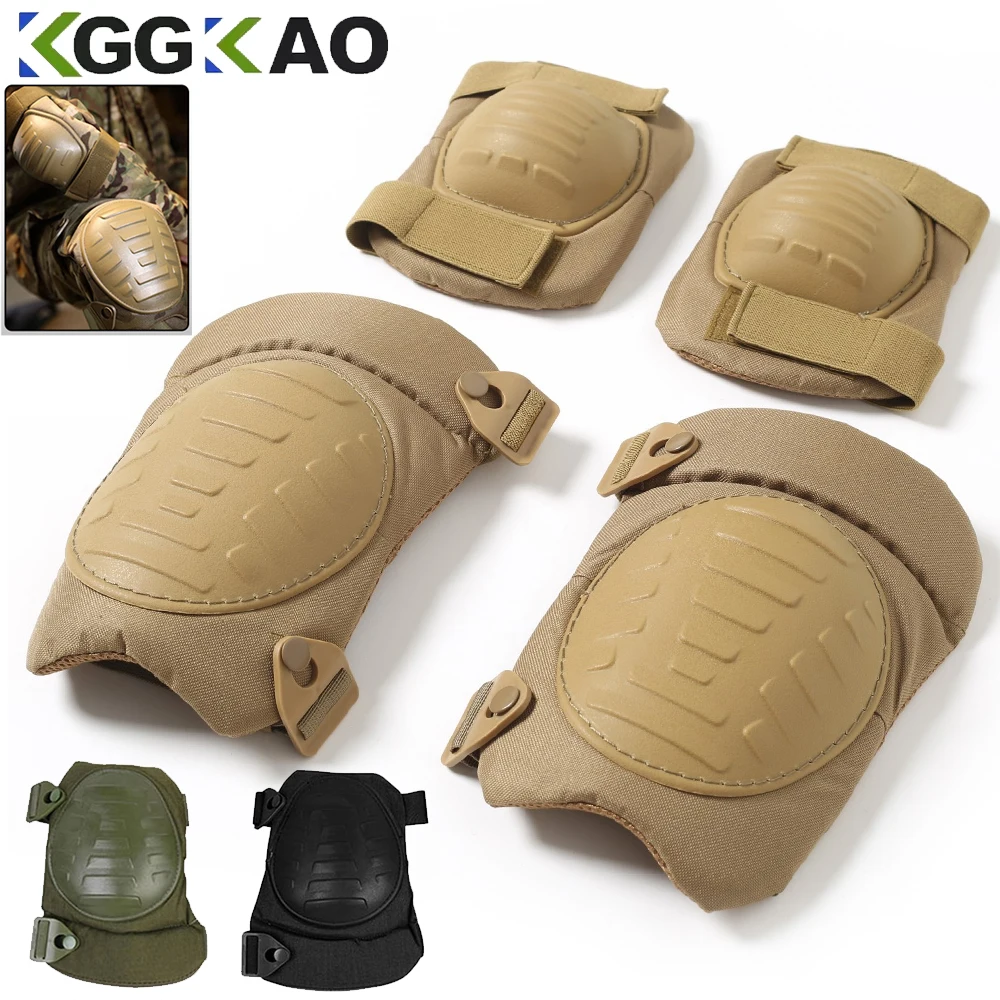 Combat Knee Pads Elbow Pads Set Military - Professionelles verstellbares Knie- und Ellenbogenschoner, 4-teilig,